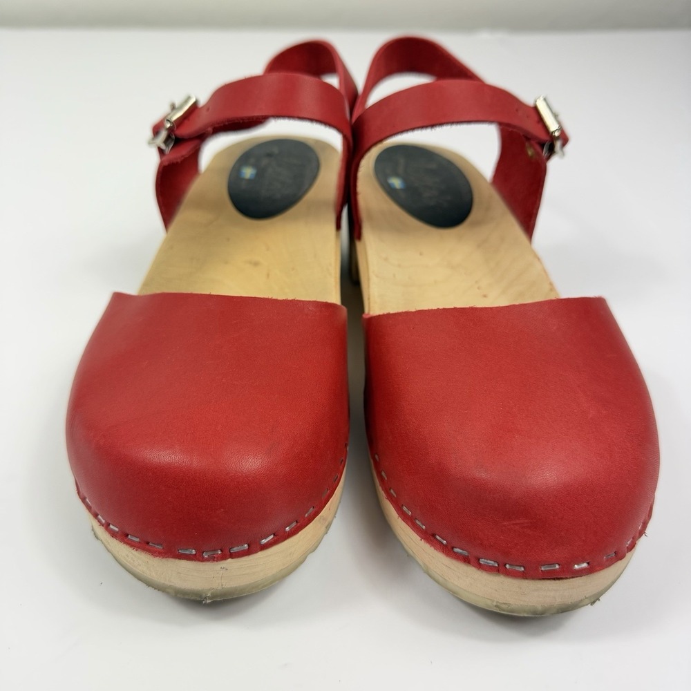 Lotta From Stockholm Red Leather Swedish Clogs Sandals Women's Size 42 - Picture 2 of 10